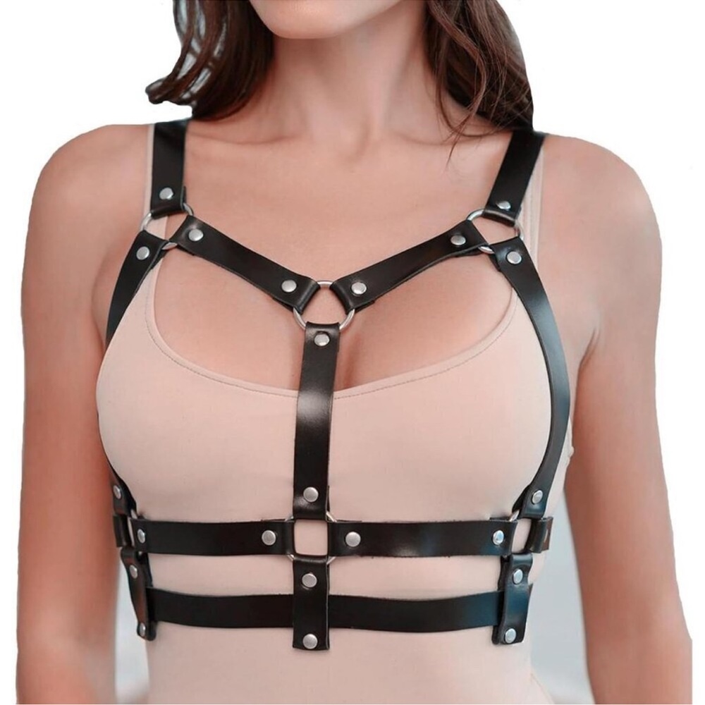 Women Black Belt Goth Leather Body Chain Black Waist Chain Belts Sexy Body